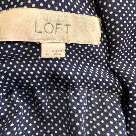 Loft Blue White Polka Dot Chiffon Blouse Large - Picture 5 of 6